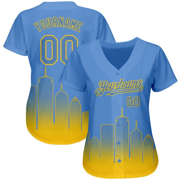 Custom Light Blue Yellow 3D Boston City Edition Fade Fashion Authentic Baseball Jersey - Image 2