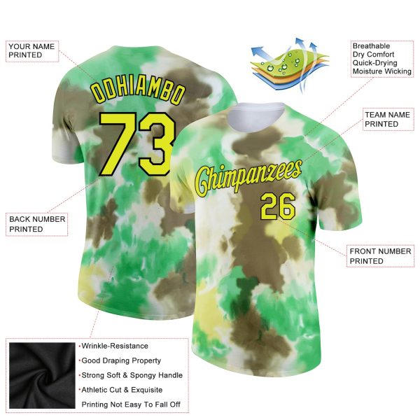 Custom Tie Dye Neon Yellow-Black 3D Performance T-Shirt - Image 2