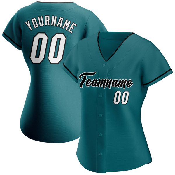 Custom Teal White-Black Authentic Baseball Jersey - Image 2