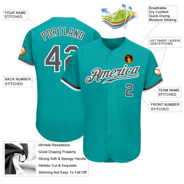 Custom Aqua Steel Gray-White Authentic Baseball Jersey - Image 3