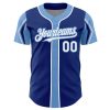 Custom Royal White-Light Blue 3 Colors Arm Shapes Authentic Baseball Jersey - Image 3