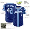 Custom Royal White-Light Blue 3 Colors Arm Shapes Authentic Baseball Jersey - Image 4