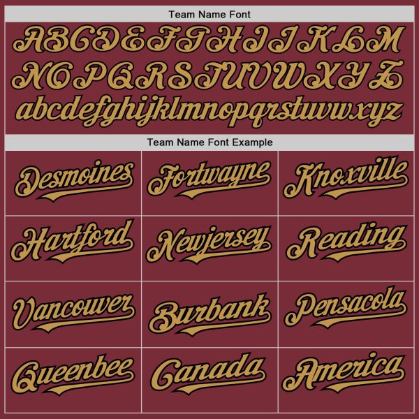 Custom Burgundy Old Gold-Black 3 Colors Arm Shapes Authentic Baseball Jersey - Image 5