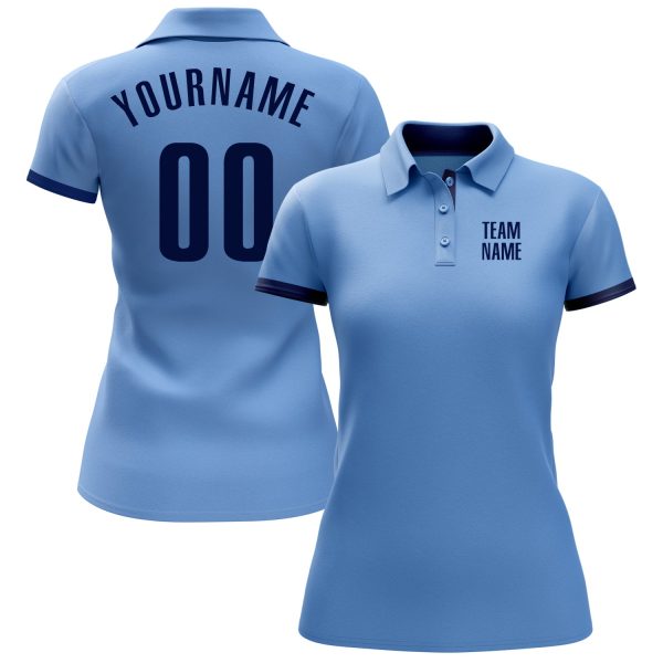 Custom Light Blue Navy Performance Golf Polo Shirt - Image 2