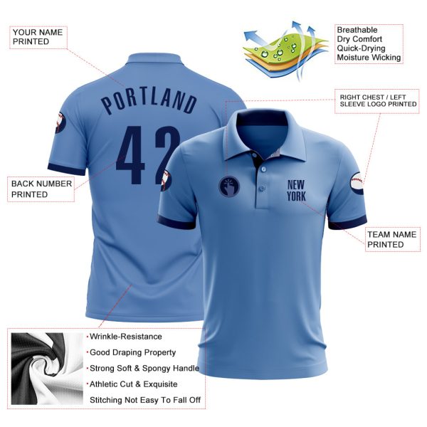 Custom Light Blue Navy Performance Golf Polo Shirt - Image 3