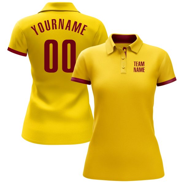 Custom Yellow Crimson Performance Golf Polo Shirt - Image 2
