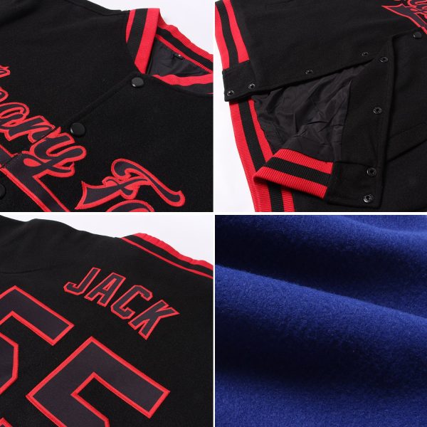 Custom Royal Vintage USA Flag Cream-Black Bomber Full-Snap Varsity Letterman Jacket - Image 2