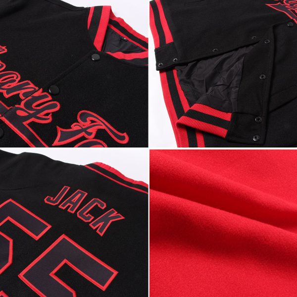 Custom Red White-Kelly Green Bomber Full-Snap Varsity Letterman Jacket - Image 2