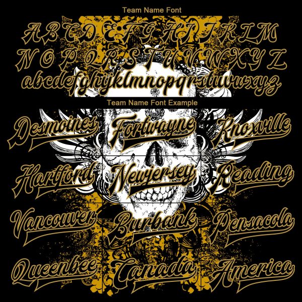 Custom Black Old Gold Skull With Wing 3D Bomber Full-Snap Varsity Letterman Jacket - Image 4