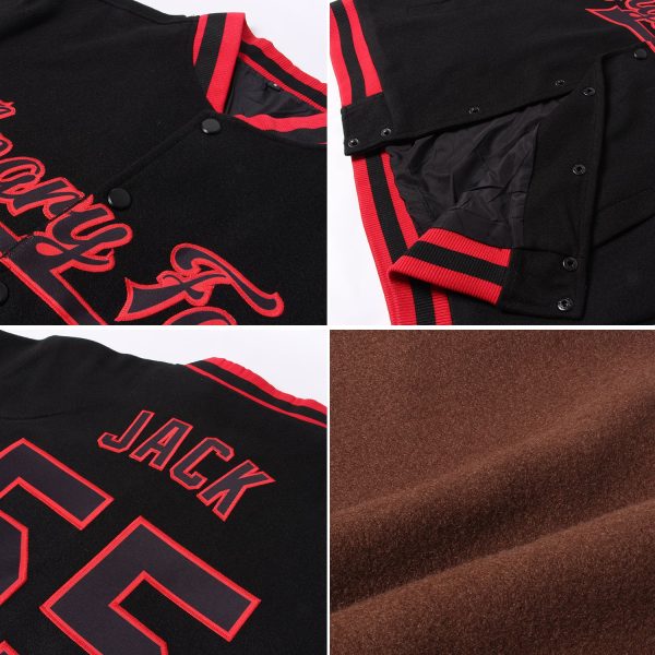 Custom Brown Red-White Bomber Full-Snap Varsity Letterman Two Tone Jacket - Image 2