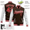 Custom Brown Red-White Bomber Full-Snap Varsity Letterman Two Tone Jacket - Image 3