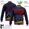 Custom Navy Red Los Angeles California City Edition 3D Bomber Full-Snap Varsity Letterman Jacket - Image 3