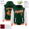 Custom Green Orange-White Bomber Full-Snap Varsity Letterman Two Tone Hoodie Jacket - Image 3