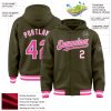Custom Olive Pink-White Bomber Full-Snap Varsity Letterman Salute To Service Hoodie Jacket - Image 3