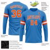 Custom Powder Blue Orange-White Long Sleeve Performance T-Shirt - Image 3