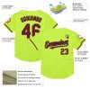 Custom Neon Green Crimson-Black Mesh Authentic Throwback Baseball Jersey - Image 3