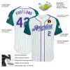 Custom White Aqua Pinstripe Purple-Aqua Authentic Raglan Sleeves Baseball Jersey - Image 3