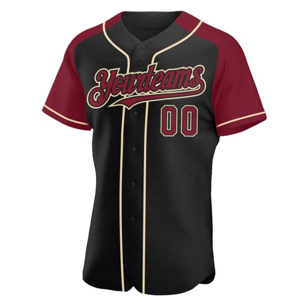 Custom Black Crimson-City Cream Authentic Raglan Sleeves Baseball Jersey - Image 2