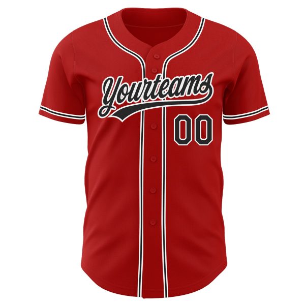 Custom Red Black-White Authentic Baseball Jersey - Image 2