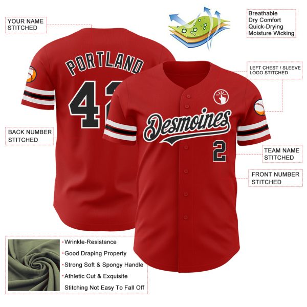 Custom Red Black-White Authentic Baseball Jersey - Image 3