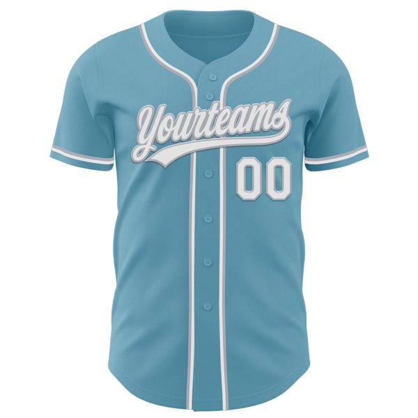 Custom Shadow Blue White-Gray Authentic Baseball Jersey - Image 2