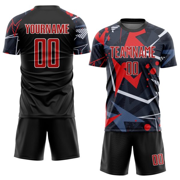 Custom Black Red-White Sublimation Soccer Uniform Jersey - Image 2