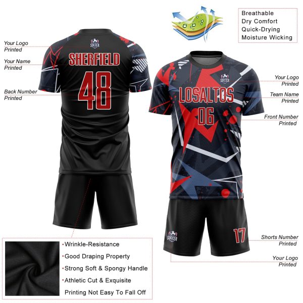 Custom Black Red-White Sublimation Soccer Uniform Jersey - Image 3