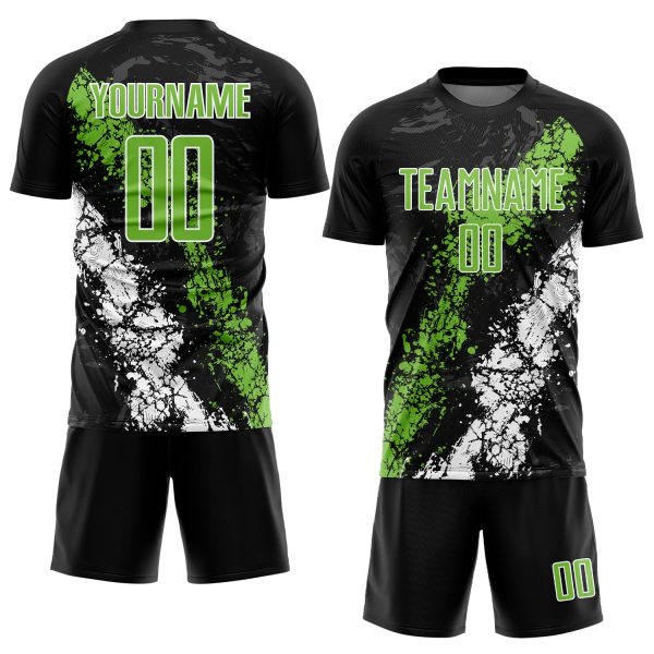 Custom Black Neon Green-White Sublimation Soccer Uniform Jersey - Image 2