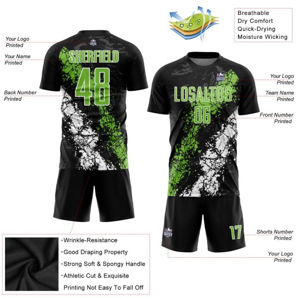 Custom Black Neon Green-White Sublimation Soccer Uniform Jersey - Image 3