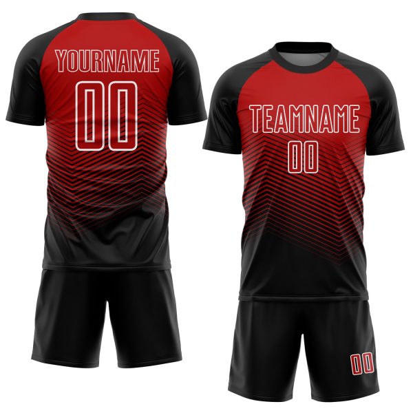 Custom Black Red-White Lines Sublimation Soccer Uniform Jersey - Image 2
