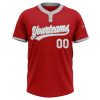 Custom Red White-Gray Two-Button Unisex Softball Jersey - Image 2
