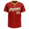 Custom Red Old Gold Pinstripe White Two-Button Unisex Softball Jersey - Image 2