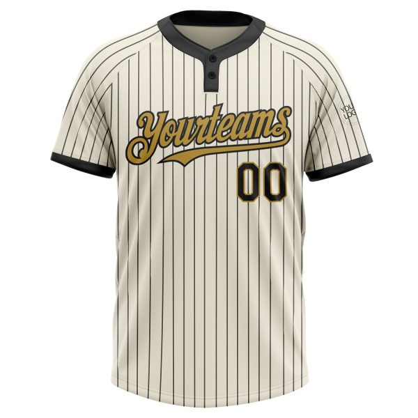 Custom Cream Black Pinstripe Old Gold Two-Button Unisex Softball Jersey - Image 2