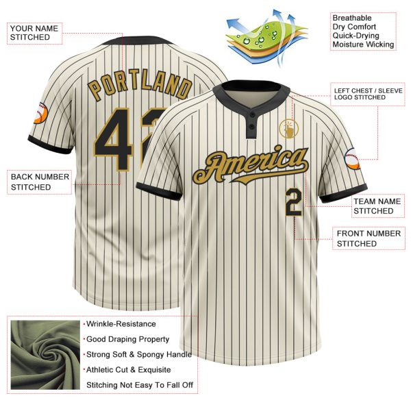 Custom Cream Black Pinstripe Old Gold Two-Button Unisex Softball Jersey - Image 3