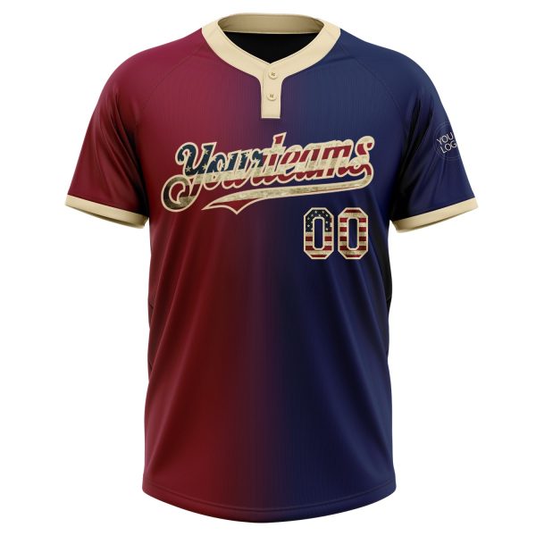 Custom Navy Vintage USA Flag Maroon-City Cream Gradient Fashion Two-Button Unisex Softball Jersey - Image 2