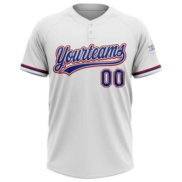 Custom White Royal-Red Two-Button Unisex Softball Jersey - Image 2