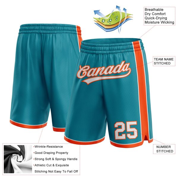 Custom Teal White-Orange Authentic Basketball Shorts - Image 2