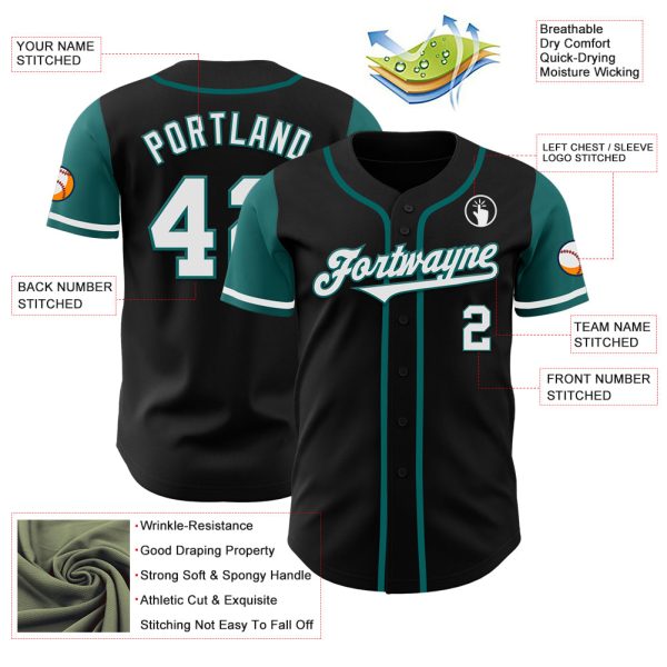 Custom Black White-Teal Authentic Two Tone Baseball Jersey - Image 3
