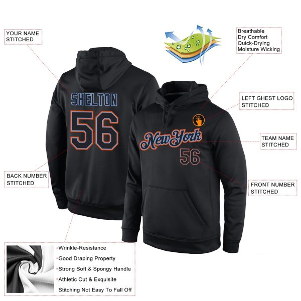 Custom Stitched Black Black-Orange Sports Pullover Sweatshirt Hoodie - Image 4