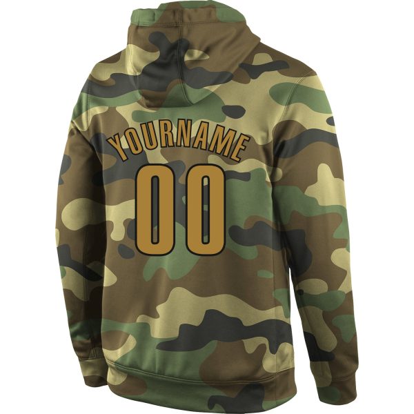 Custom Stitched Camo Old Gold-Black Sports Pullover Sweatshirt Salute To Service Hoodie - Image 3