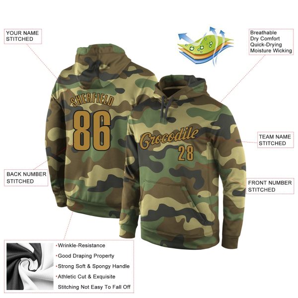 Custom Stitched Camo Old Gold-Black Sports Pullover Sweatshirt Salute To Service Hoodie - Image 4