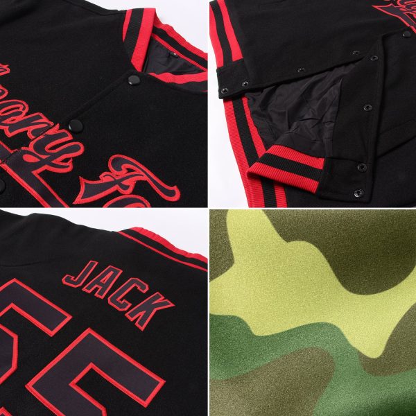 Custom Camo Maroon-Cream Bomber Full-Snap Varsity Letterman Salute To Service Jacket - Image 2
