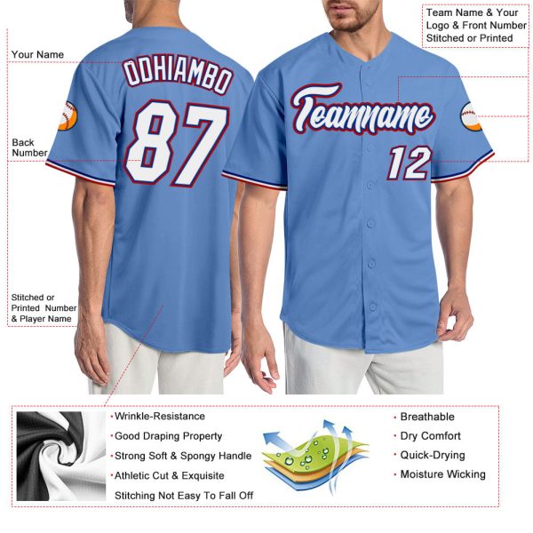 Custom Light Blue White-Royal Authentic Baseball Jersey - Image 3