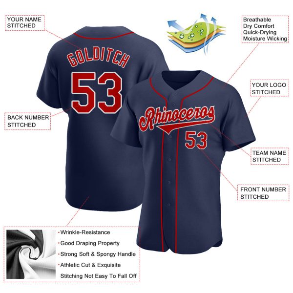 Custom Navy Red-White Authentic Baseball Jersey - Image 3