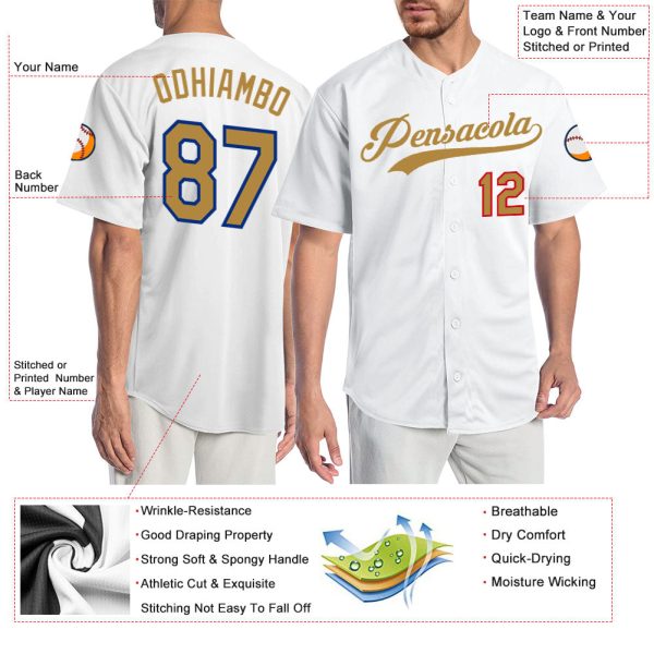 Custom White Old Gold-Red Authentic Baseball Jersey - Image 3