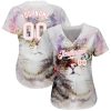 Custom White White-Medium Pink 3D Pattern Design Cat Authentic Baseball Jersey - Image 2